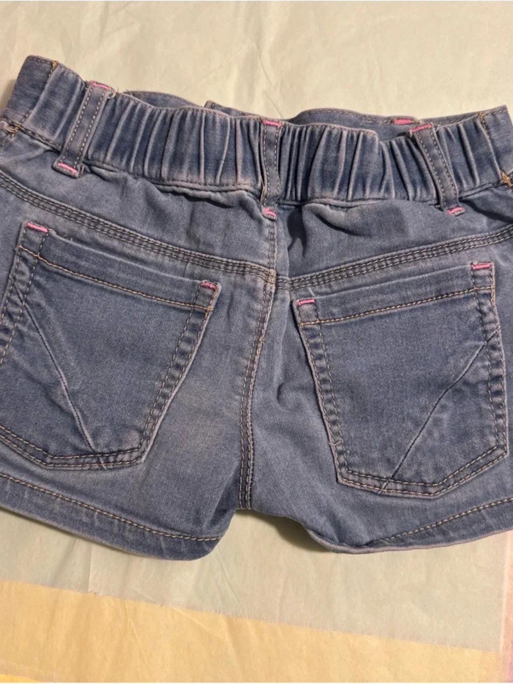 DKNY Blue Denim Shorts with Pink Scallop Trim